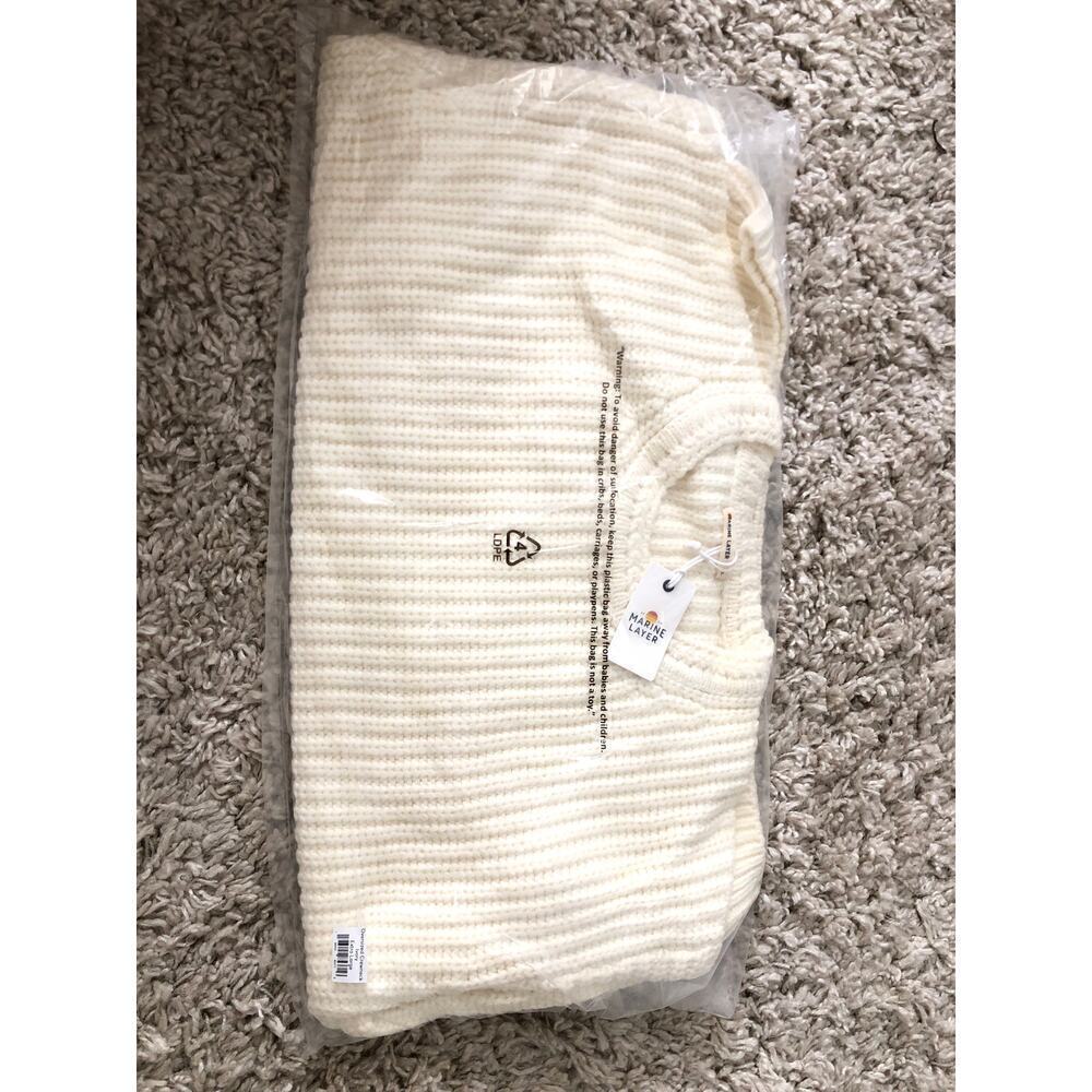 Marine Layer Sweater Oversized Crewneck Knit Merino Wool Blend Top Ivory NWT XL - Picture 4 of 9